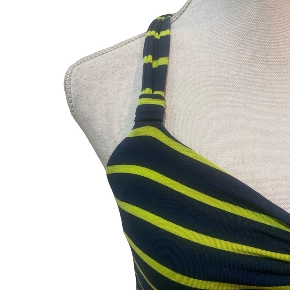 Dakini halter twisted striped athletic dress bralette navy & chartreuse small - Picture 6 of 11